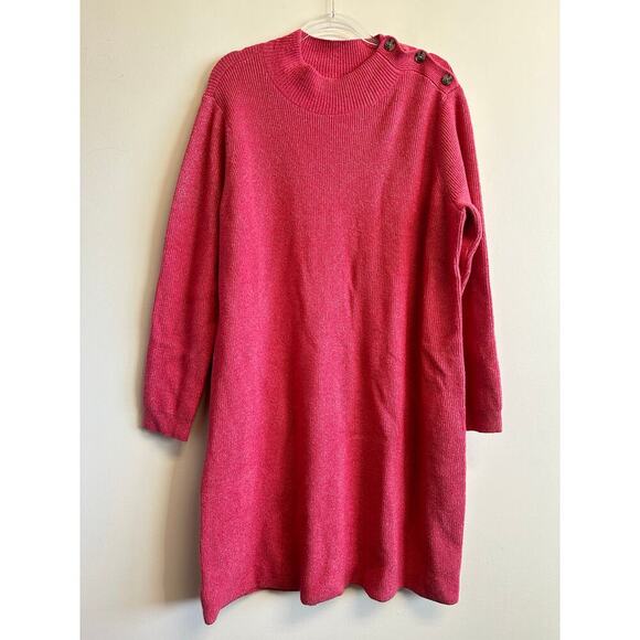 LOFT Plus Pink Ribbed Cotton Blend Sweater Dress Mock Neck Buttons Size 20/22 - Picture 2 of 10